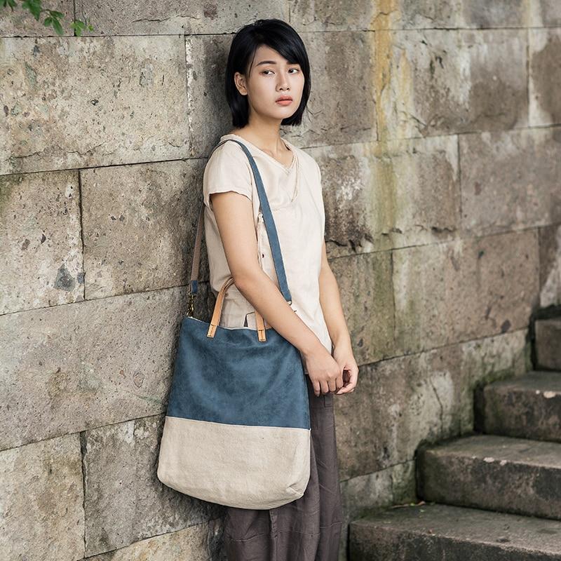 Large Capacity Two Colors Linen Handbag