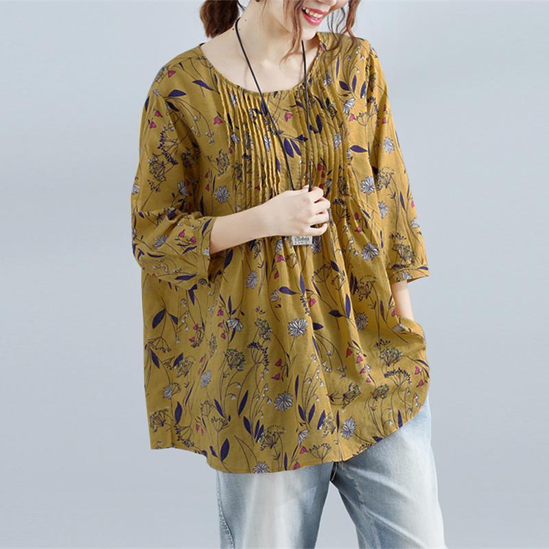 Vintage Floral Pleated Shirt