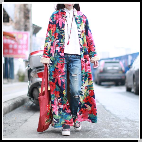 US$ 47.99 - Fashion Floral Pattern Long Sleeve Coat - www.narachic