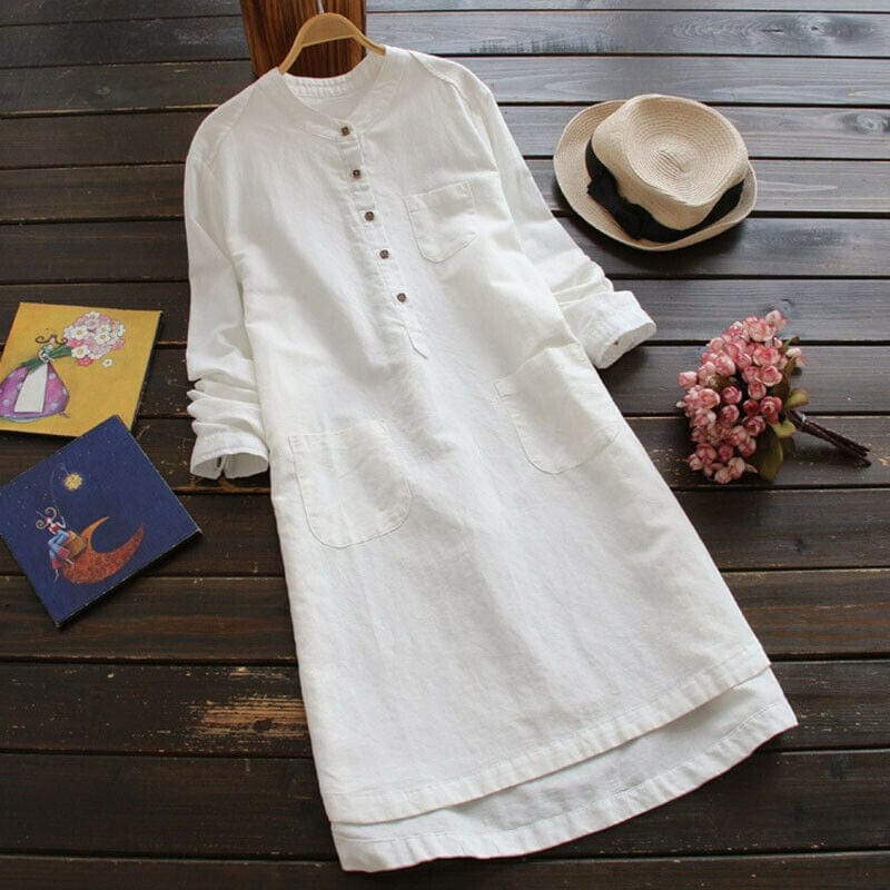 cambioprcaribe Vintage Loose Cotton Linen Tunic