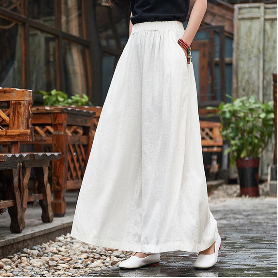 cambioprcaribe White / L Flowy Pleated Palazzo Pants  | Zen