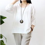 O Neck Long Sleeve Linen Shirt