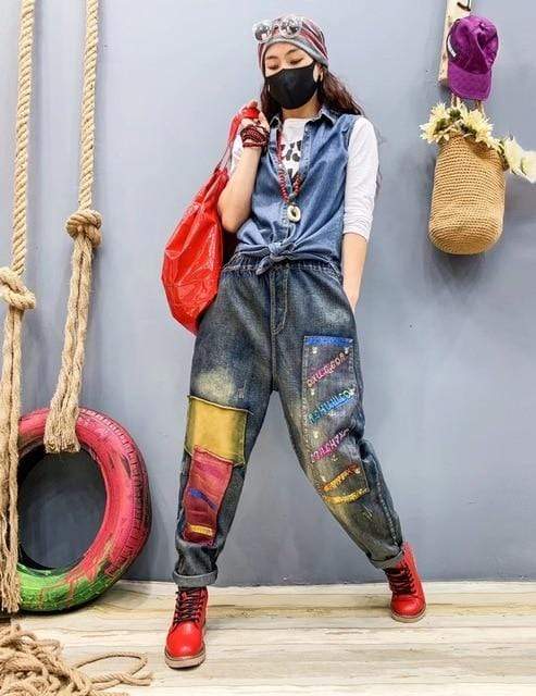 High Waisted Boyfriend Patchwork Jeans