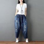 Distressed Denim Harem Pants