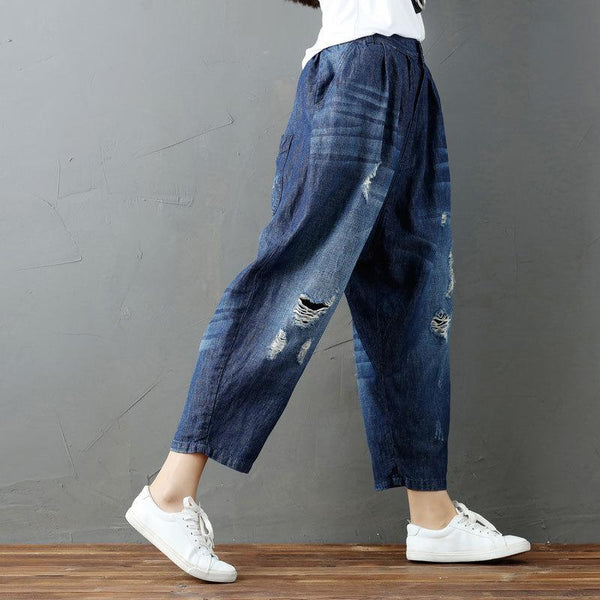 Distressed Denim Harem Pants - Buddhatrends