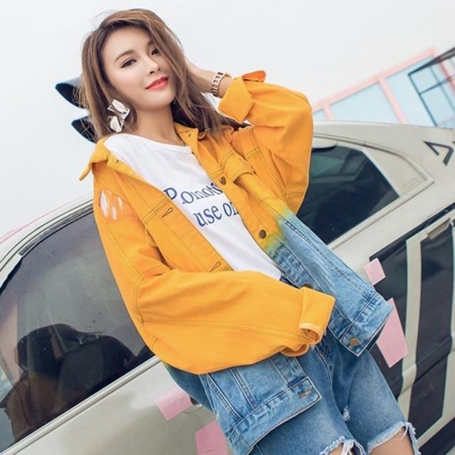 cambioprcaribe Yellow / M Ombre Gradient Distressed Denim Jacket | Millennials