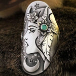 cambioprcaribe 6 / Green / Antique Silver Plated Vintage goddess side face Ring