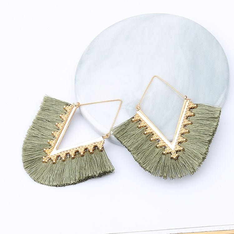 cambioprcaribe ArmyGreen Bohemia Long Pendant Tassel Earrings