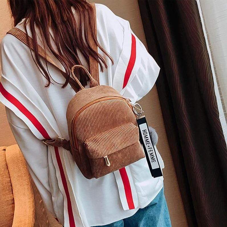 cambioprcaribe Backpack Khaki / 24x18x10cm Corduroy Mini Backpack Purse