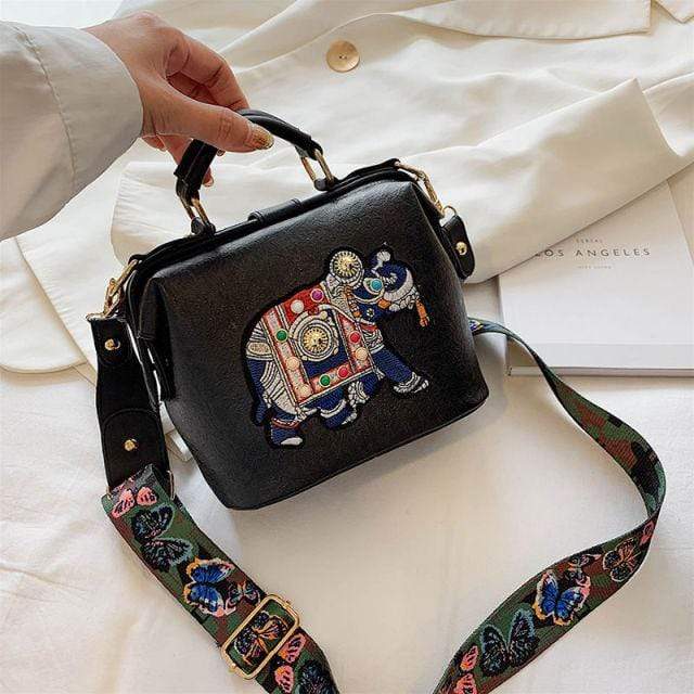cambioprcaribe Bags Black / 18cmx16cmx8cm Vintage Embroidery Elephant Bag Bags Wide Butterfly Strap PU Leather Women Shoulder Crossbody Bag Tote Women's Handbags Purses