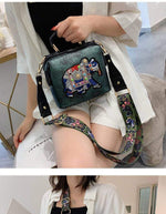 cambioprcaribe Bags Vintage Embroidery Elephant Bag Bags Wide Butterfly Strap PU Leather Women Shoulder Crossbody Bag Tote Women's Handbags Purses