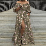 cambioprcaribe Beige Floral / S Off Shoulder High Split Maxi Dress