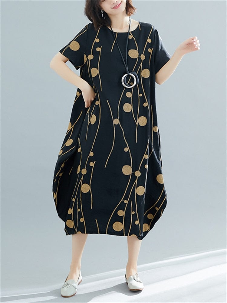 cambioprcaribe Black / L Oversized Cotton Linen Korean Dress