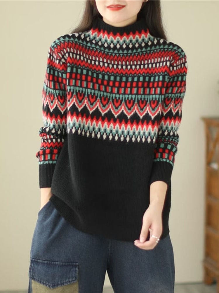 cambioprcaribe Black / One Size Geometric Print Turtleneck Sweater