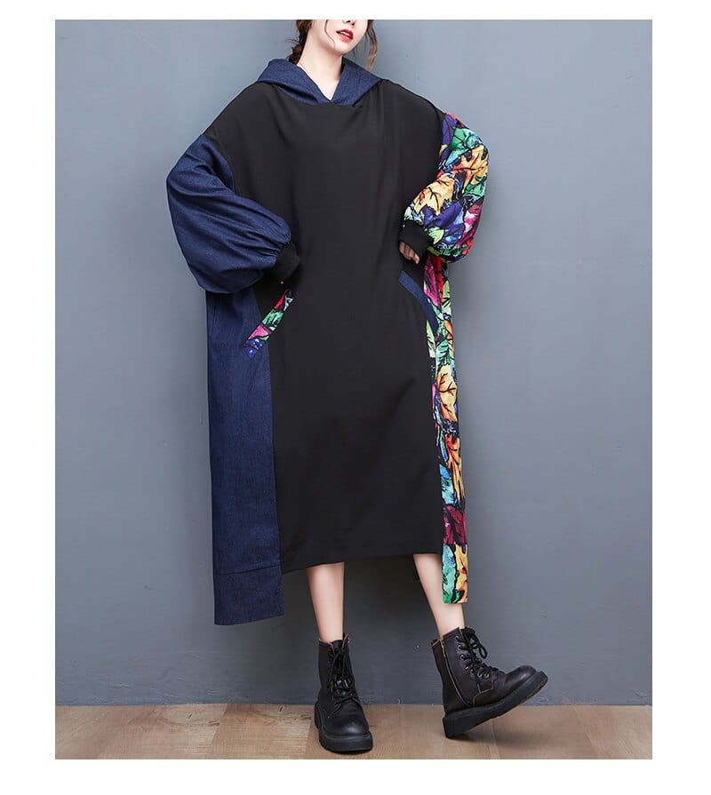 cambioprcaribe Black / OneSize Danny Denim Cotton Hooded Dresses