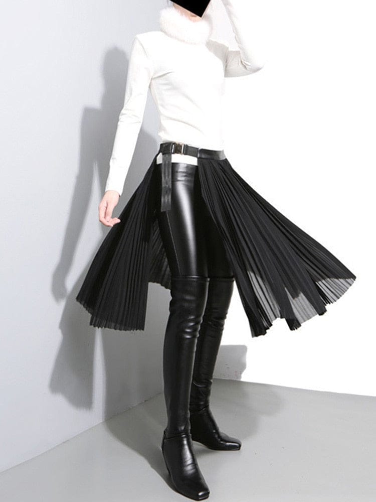 cambioprcaribe Black Pleated Half Skirt Belt