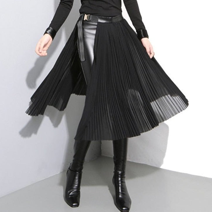 cambioprcaribe Black Pleated Half Skirt Belt