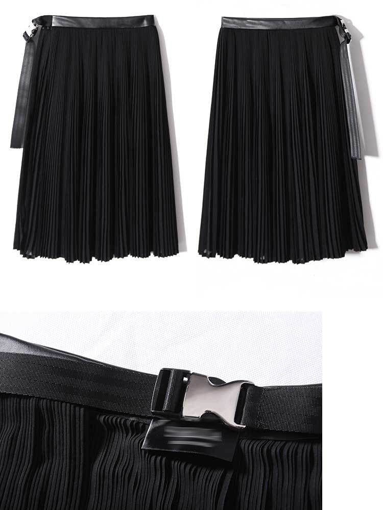 cambioprcaribe Black Pleated Half Skirt Belt