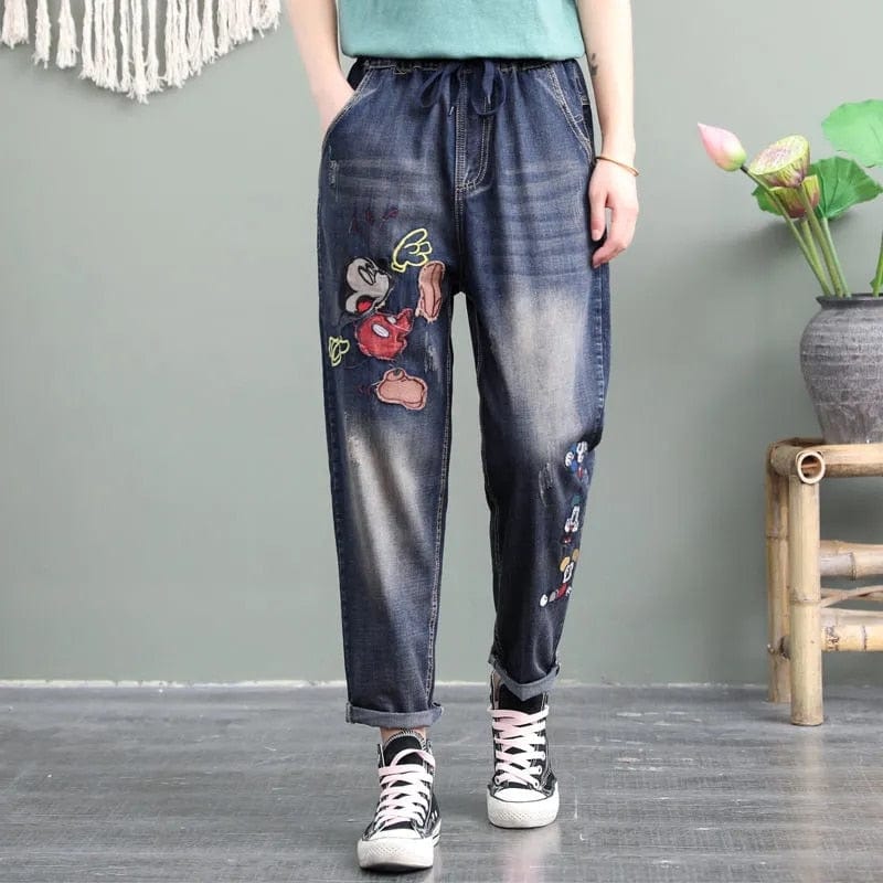 cambioprcaribe Bleached Blue / S Cartoon Embroidery Retro Denim Jeans