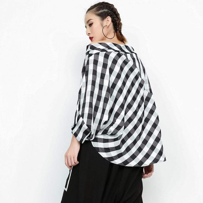 cambioprcaribe Blouse Black & White Plaid Slash Neck Top | Millennials