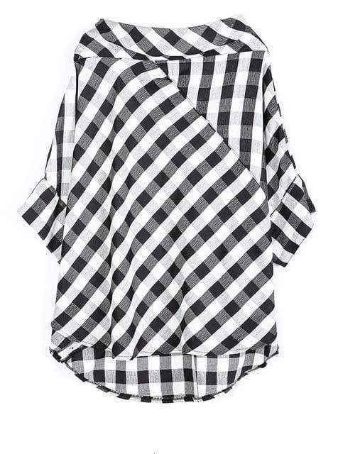 cambioprcaribe Blouse Black & White Plaid Slash Neck Top | Millennials