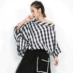 cambioprcaribe Blouse Black & White Plaid Slash Neck Top | Millennials