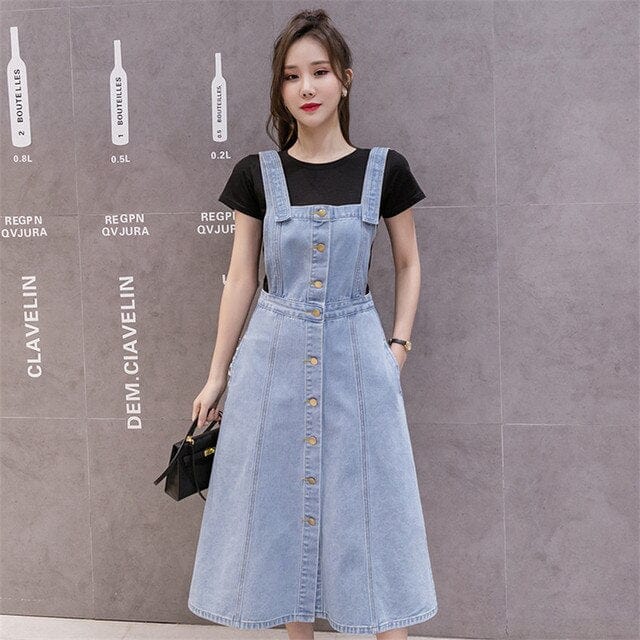 Button Up Denim Overall Dress