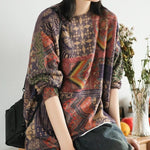 cambioprcaribe Brown / One Size Knitting Retro Geometric Print Top