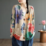 cambioprcaribe Camel / One Size Mori Girl Print Loose V-Neck Cardigan