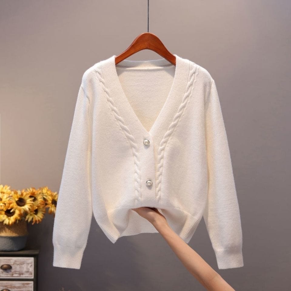 cambioprcaribe Cardigans M / White Anita Button Up Cardigan Sweater