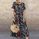 Abstract Short Sleeve Maxi Dress