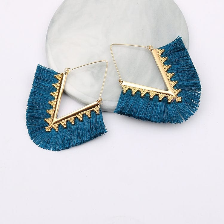 cambioprcaribe Dark Blue Bohemia Long Pendant Tassel Earrings