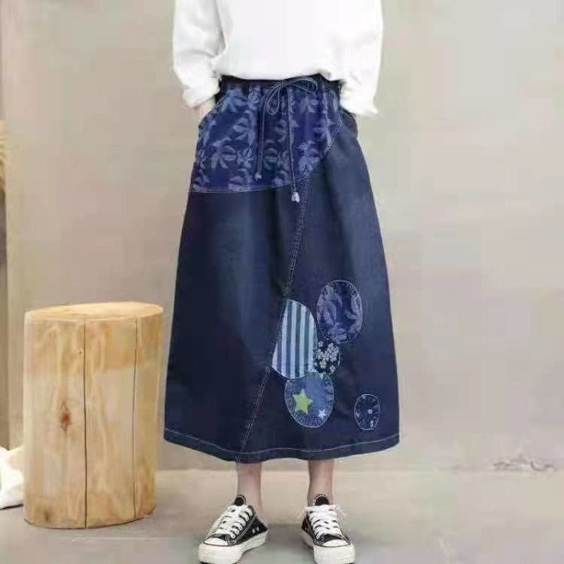 cambioprcaribe Dark Blue / One Size Darin Denim Patchwork Skirt