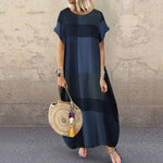 Bohemian Check Maxi T-shirt Dress