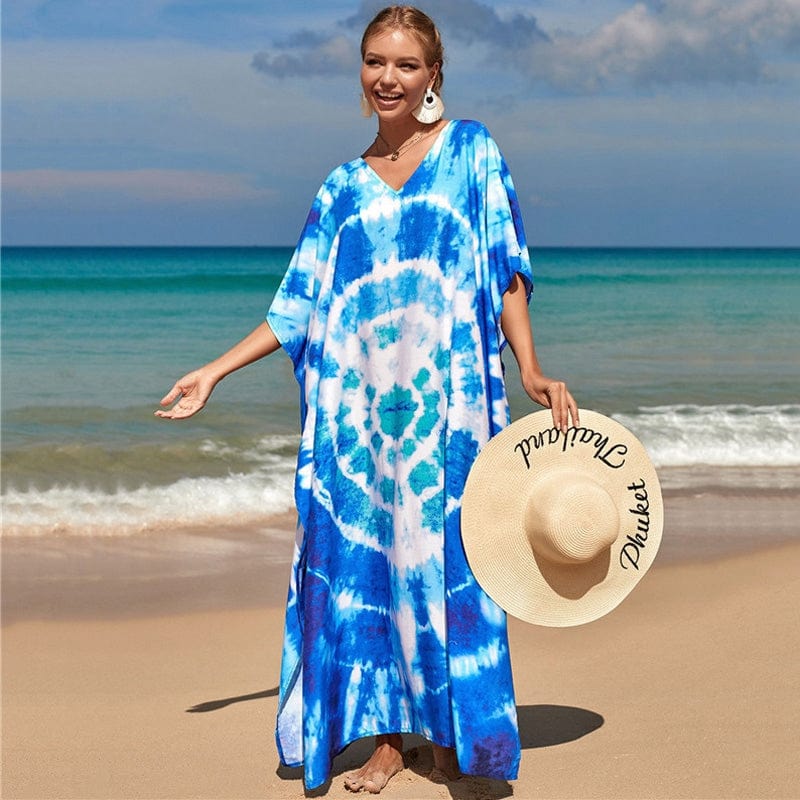 cambioprcaribe Dresses Blue & White Tie-Dye Hippie Dress