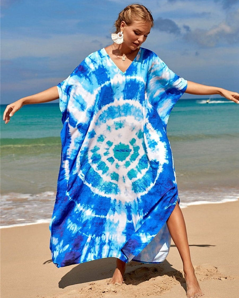 cambioprcaribe Dresses Blue & White Tie-Dye Hippie Dress