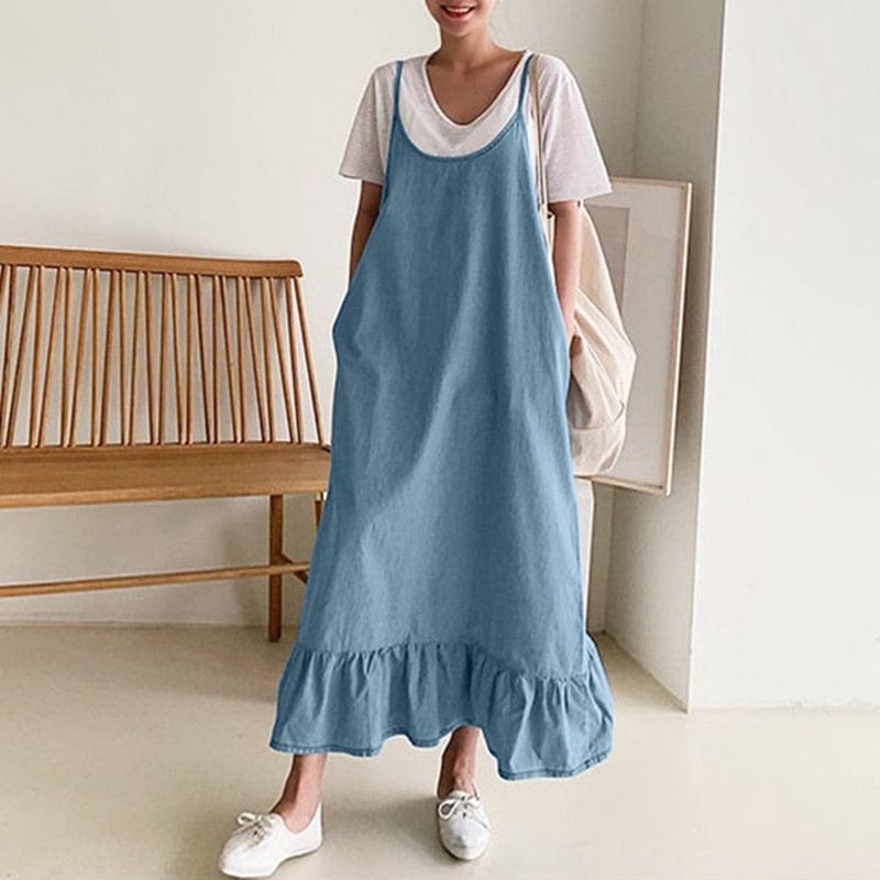 cambioprcaribe Dresses Light Blue / S Sundress Vintage Ruffles Denim Dress