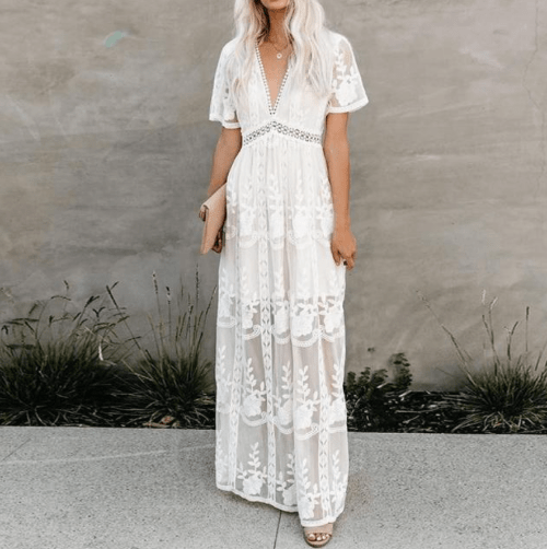 Boho Embroidered Lace Maxi Dress