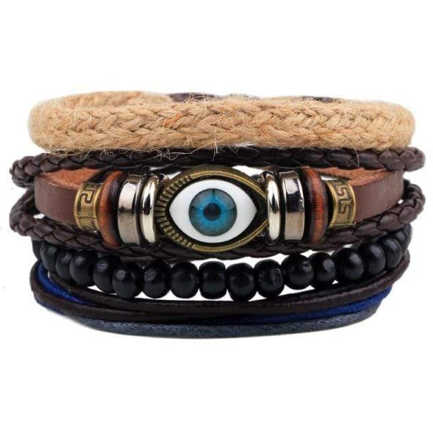 Evil Eye 4 Pieces Set Leather Bracelet