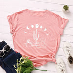 cambioprcaribe F0268-Pink2 / S Moon Cactus Loose Cotton T-Shirt