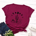 cambioprcaribe F0268-Wine red / S Moon Cactus Loose Cotton T-Shirt
