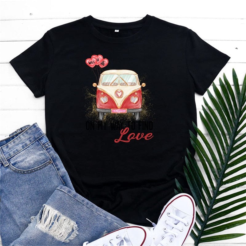 cambioprcaribe F0637-Black / S Love Bus Printed T-Shirt