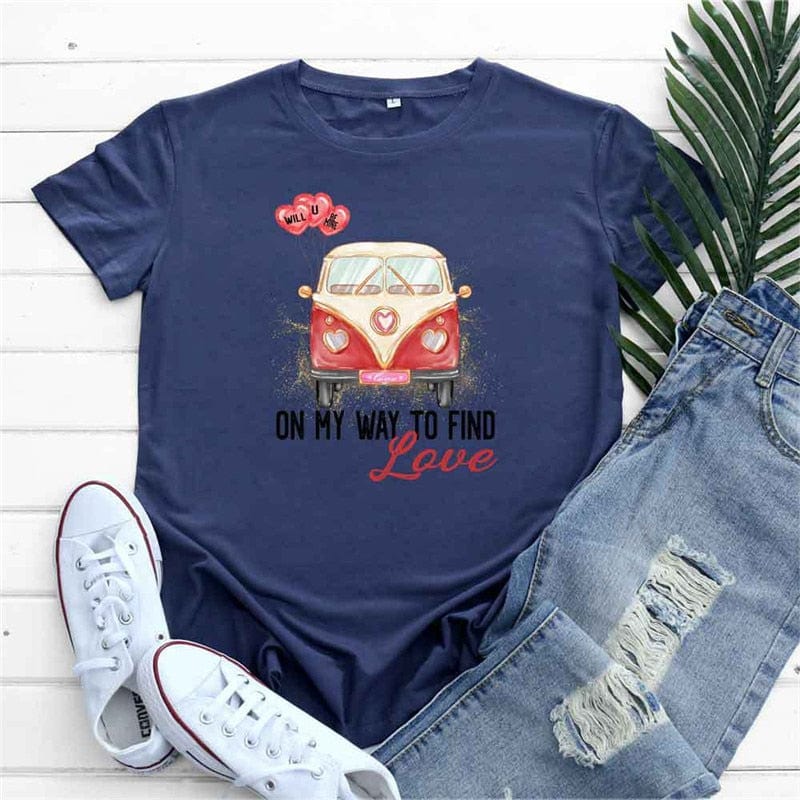 cambioprcaribe F0637-Navy / S Love Bus Printed T-Shirt