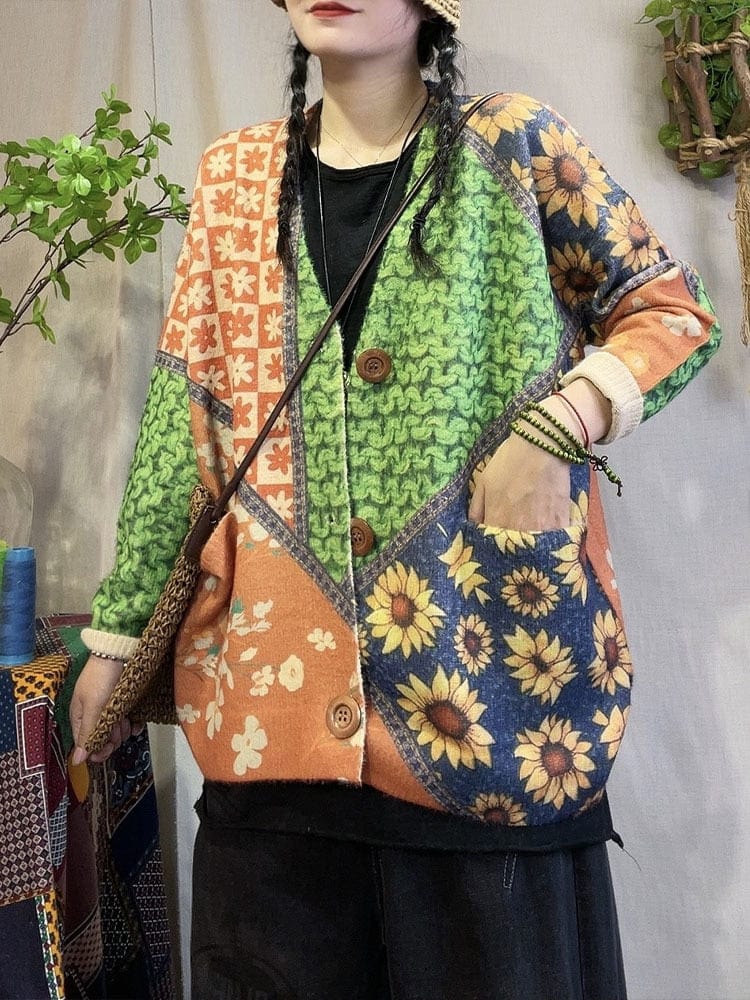 cambioprcaribe Floral Knitted Loose Cardigan