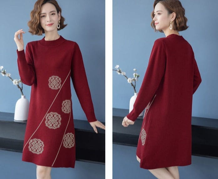 cambioprcaribe Floral Knitted Sweater Dress