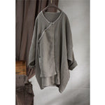cambioprcaribe Gray / One Size Irregular V Neck Cotton Linen Coat