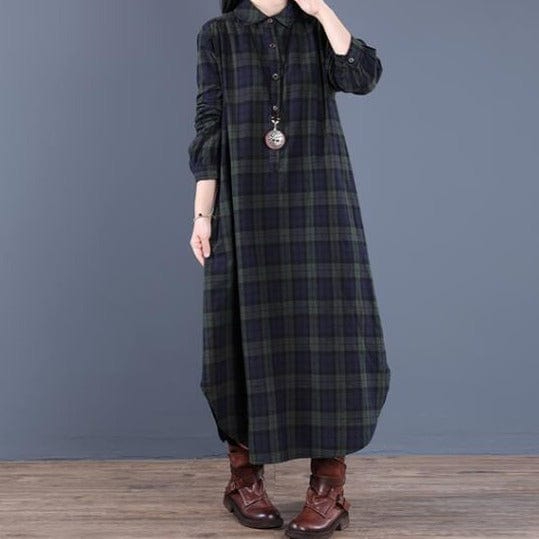 Vintage Loose Cotton Plaid Dress