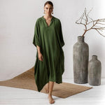cambioprcaribe Green / One Size Long Red V-neck Maxi Dress