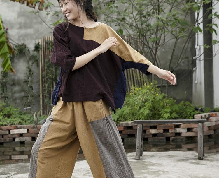 Loose Patchwork Cotton Linen Pants | Lotus