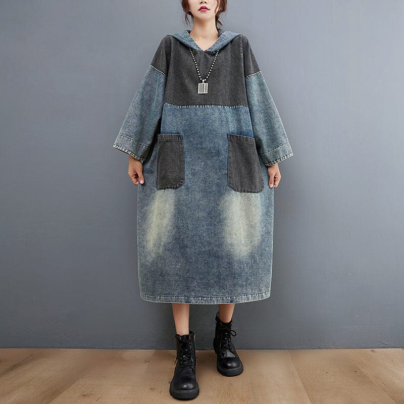 Hooded Long Sleeve Denim Dress